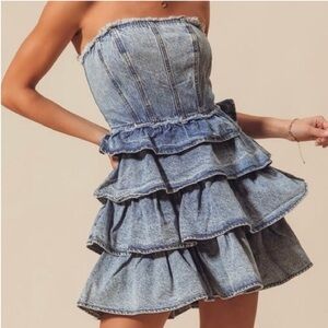 Forever 21 Denim Blue Strapless Ruffle Dress